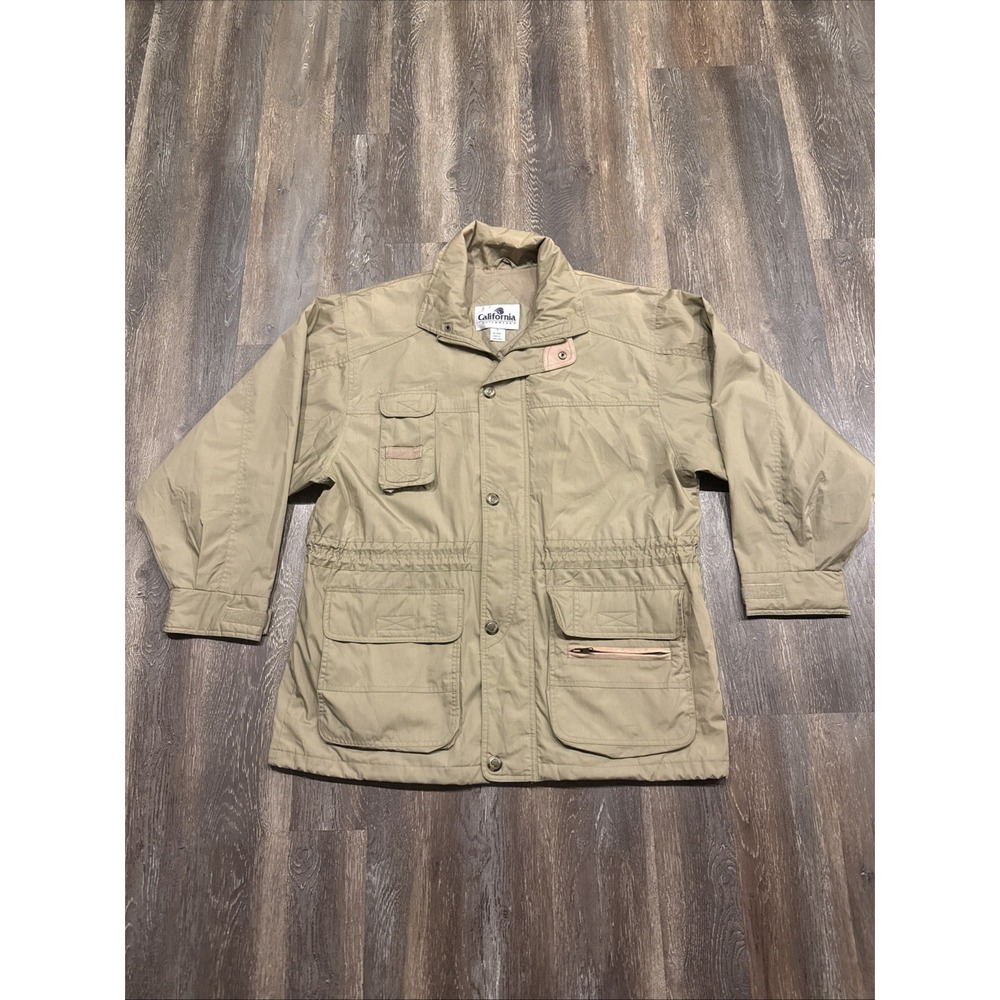 Vintage California Outerwear Hunting Jacket Mens L Beige Full Zip Button Up